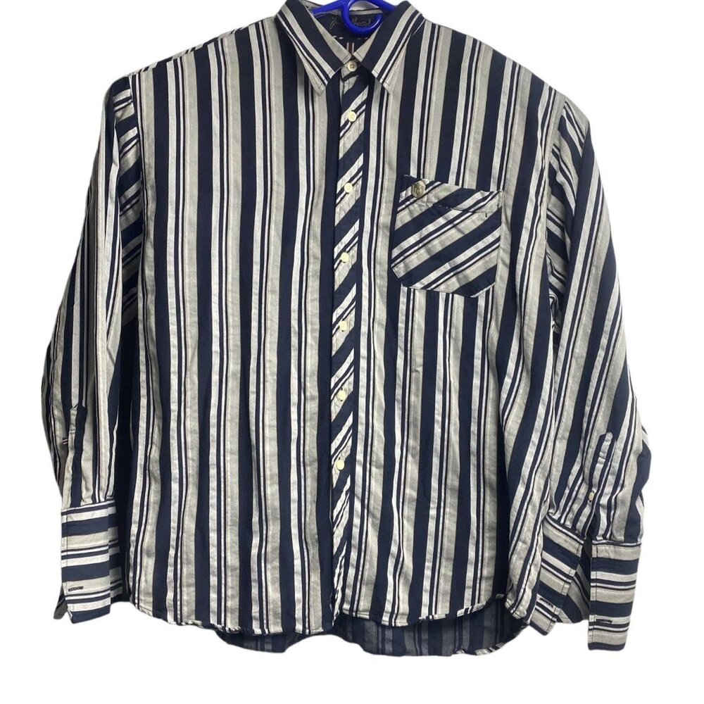 PHAT FARM Men Long Sleeve Stripe Button Front Shirt Sz 3XL Gray Blue Preppy 5-41